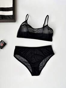 SHEIN 2pcs Mesh Sexy Lingerie Set For Women - Black - View 1