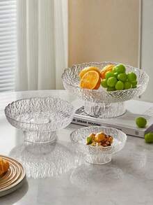 1pc Hammered Glass Fruit Plate Home Living Room Snacks Candy Plate Dry Fruit Plate Creative Snack Plate - Clear - View 4