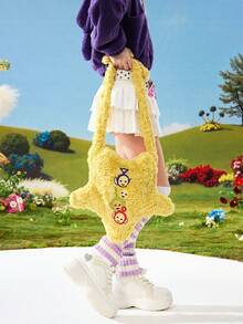 Teletubbies X ROMWE 天线宝宝 & Romwe 黄色 Y2K 宝贝可爱卡通星星印花 3D 造型时尚简约女士斜挎包，可调节肩带女士单肩手提包，适合大学、购物、旅行等场合。 - 黃色 - 查看 4