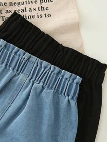 SHEIN 女童喇叭牛仔裤，春秋新品，多色可选，学院风，户外街头风，简约休闲，时尚百搭，两件套，宽松版型，荷叶边腰身，松紧腰带，适合日常、派对、日常穿搭、度假、旅行、上学、通勤、居家等场合，秋季新品系列 - 彩色 - 查看 7