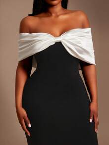 Radiana 大码女士性感优雅黑白撞色大蝴蝶结修身抹胸连衣裙，适合情人节、约会之夜、派对、正式场合、宴会等场合。 - 黑與白 - 查看 4