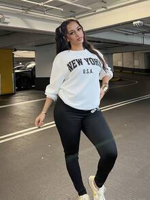 NegzBox 2pcs/Set Casual Loose Crew Neck Sweatshirt And Tight Leggings, Autumn/Winter - Multicolor - View 4