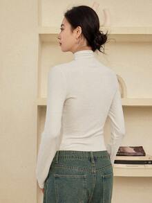Dazy-Less Áo thun tay dài trơn màu rộng rãi, thoải mái dành cho nữ, đa năng cho cả mùa đông và mùa hè - trắng - Xem 2