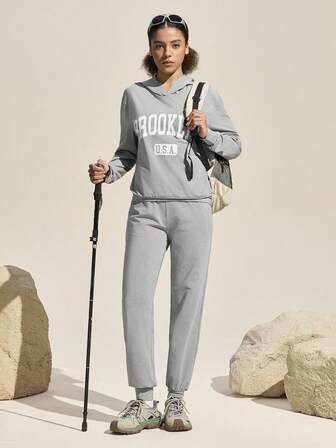 Exploreva 女士落肩长袖宽松连帽外套