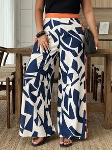 Weeklong Pantalones holgados casuales de talla grande para mujer con estampado geométrico y bloques de color, estampado aleatorio, para primavera/verano - Multicolor - Ver 5