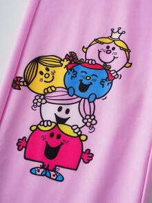 Mr Men Little Miss X SHEIN Tween Girl Casual Cartoon Pattern Hoodie And Pants Set, Autumn - Multicolor - View 6