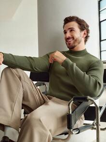 Manfinity CityGents 男士纯色圆领长袖休闲针织套头毛衣