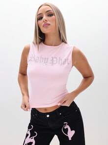 BABYPHAT 水钻图案背心 无袖休闲夏季时尚 T 恤 俱乐部派对装 - 粉色 - 查看 6
