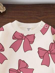 新生女宝宝可爱休闲针织蝴蝶结装饰长袖卫衣和松紧腰裤套装