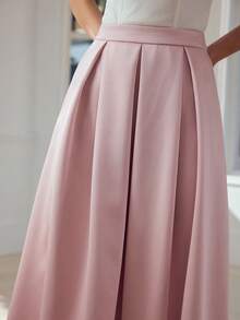 MOTF PREMIUM Gonna a pieghe rosa in raso a-line da donna - Rosa - Visualizzare 5