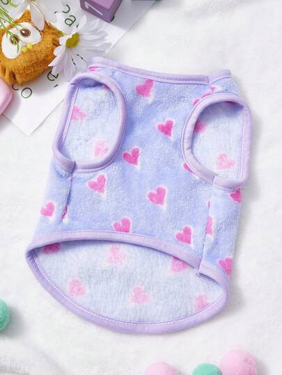 PETSIN 1pc Rose Red Love Printed Pet Tank Top Light Purple Autumn And Winter Warm Flannel Warm Pet Clothes