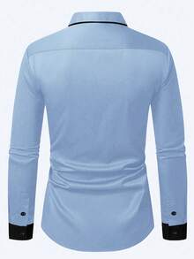 Manfinity Mode Camisa de manga larga casual y versátil con cuello vuelto y abotonadura sencilla para hombres - Azul - Ver 2