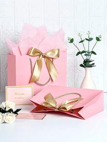 1/2/5个装，大号礼品袋，带丝带、1张贺卡和2张薄纸，便携式纸质礼品袋，带提手，生日礼品袋，婚礼派对母亲节礼物袋