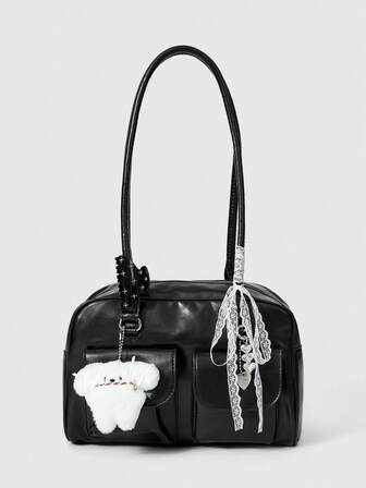 Fairycore Große Kapazität PU-Leder Unterarmtasche, Umhängetasche, Bowlingtasche, Bostontasche