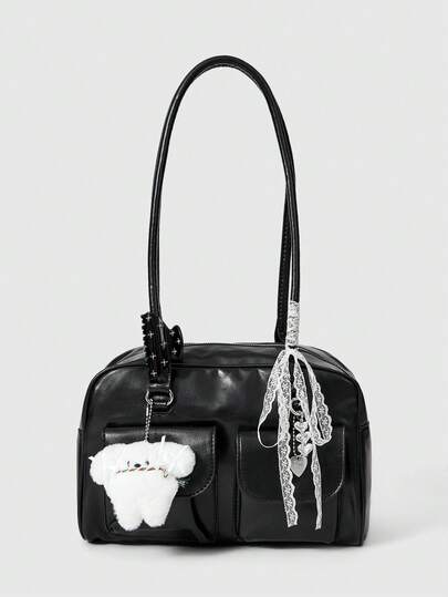 Fairycore Large Capacity PU Leather Underarm Bag, Shoulder Bag, Bowling Bag, Boston Bag