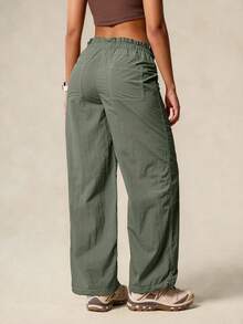 OutZeal Women Outdoor Pants Camping Hiking Water-Resistant Drawstring Waist Lightweight Wide Leg With Pockets - Army Green - View 9