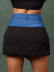 Vixey Mixed Media Wrap Around Asymmetrical Waist & Hem Mini Skirt - Multicolor - View 5