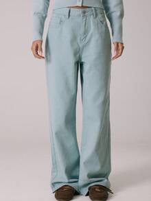 MUSERA High Waist Straight Leg Blue Wash Denim Jeans Casual Cute Winter Cosy Coco Cloud - Baby Blue - View 4