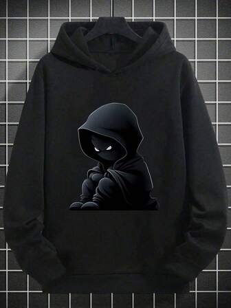 Manfinity メンズ プリント カジュアル プルオーバー パーカー、長袖トップス