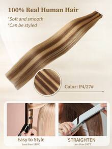 20 件装 100% 真人头发直发带 P4/27 接发丝滑无缝隐形适合稀疏头发女性优质浓密发梢健康真人接发隐形胶带适用于沙龙 - SP4/27 - 查看 8