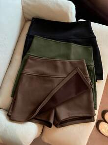 Franclia 时尚新款绒面高腰修身A字开衩短裙，女士春秋季