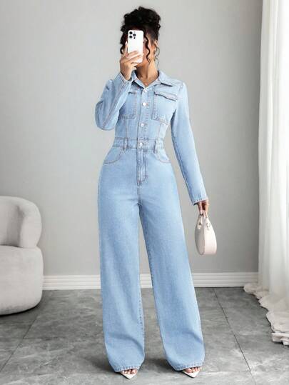 Elenzga Women's Casual Elegant Denim Bib Pants And Jumpsuit