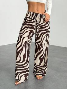 SHEIN PETITE Women's New Zebra Print Low Waist Wide Leg Beach Cover Up Pants, Vacation Clothes Vacation Women Beach For Woman Boho Women's Clothing Country Concert , Western Wear Women Y2k
