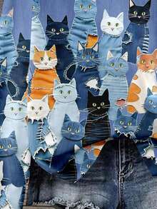 EMERY ROSE Women's Casual Cartoon Cat Print Crew Neck Loose Fit Long Sleeve Sweatshirt - Multicolor - View 3