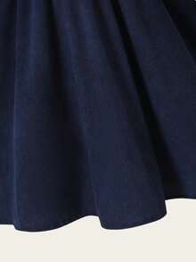SHEIN Sparklyn 1pc Girls' Fashionable Long Sleeve Dress, Soft & Comfortable Fabric, White Shirt With Navy Blue Dress, Gentle And Stylish Design, Suitable For Spring/Autumn, Suitable For Outings, Photos, School, And Various Occasions, Must-Have Popular Girls' Dress - Black - View 4