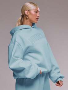 MUSERA Oversized Applique Hoodie Tracksuit Top Only  Cute Casual Cosy Cherry Lacquer Holiday Summer Social Holiday Vacation - Baby Blue - View 4