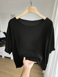 SHEIN EZwear Plus Size Women's Solid Color Round Neck Short Sleeve Casual T-Shirt, Summer