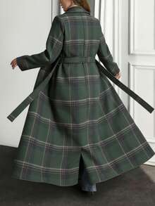 Plaid Texture, Open Front, Belted, Cashmere Overcoats - Multicolor - View 2