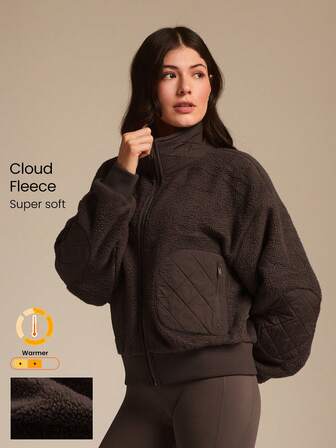 GLOWMODE Bulut Polar Kumaş, Yumuşak Dokulu, Rahat, Sıcak, Hafif, Dik Yaka, Ribanalı Manşetler, Etek Ucu, Kalça Boyu, Rahat Kesim, Polar Bomber Ceket, Sonbahar Kış Dış Mekan Günlük Rahat Giyim