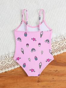 1件可爱独角兽冰淇淋印花弹力速干舒适针织面料婴儿/女婴泳衣，适合海滩、泳池、冲浪、度假、夏季旅行 - 粉色 - 查看 2