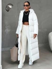 EURMUSE Abrigo con capucha acolchado para mujer, extra largo y muy cálido en invierno - Blanco - Ver 1