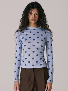 MUSERA 波点薄纱长袖修身上衣，休闲可爱，适合秋冬季舒适居家穿着，Coco Cloud Spring 风格 - 彩色 - 查看 1