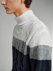 RONVEXI Men's Casual Warm Long Sleeve Turtleneck Pullover Sweater - Multicolor - View 2