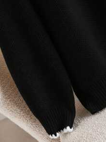 CosyJoli 大码羊毛套头衫，蝴蝶结女式上衣，可爱秋冬服装，大码女式羊毛套头衫，保暖套头毛衣 - 黑色 - 查看 5