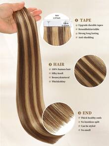 20 件装 100% 真人头发直发带 P4/27 接发丝滑无缝隐形适合稀疏头发女性优质浓密发梢健康真人接发隐形胶带适用于沙龙 - SP4/27 - 查看 3