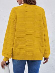 EMERY ROSE Plus Size Solid Color Casual Pullover Sweater, Autumn/Winter - Mustard Yellow - View 2