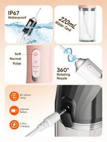 JMMO Water Dental Flosser Cordless Oral Irrigator With 4 Tips, Portable Travle Irrigation Cleaner Waterproof Electric Irrigador Dental For Teeth Cleaning - Multicolor - View 6