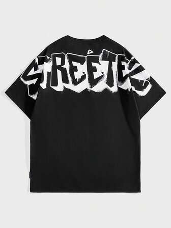 AXEPEAK 1pc Men's Loose Fit Round Neck Short Sleeve T-Shirt With English Graphic Print, Suitable For Summer, Streetwear Ready, Emo, 2000s Style