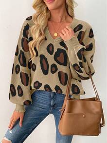 SHEIN LUNE Autumn/Winter Women Loose Asymmetrical Round Neck Knitted Sweater