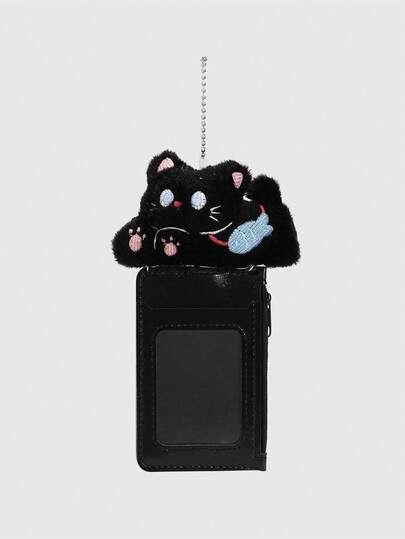 Kawaii 1pc Cute Cartoon Plush Doll Small Cat Card Bag, Cute Doll Decoration Hanging Bag, Doll Card Sleeve, Student Card Sleeve Card Bag For Back To School