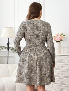 SHEIN Clasi 大码女式长袖短款针织弹力连衣裙，优雅休闲日常穿着，秋冬季女装秋季穿搭 - 彩色 - 查看 2