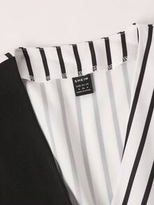 Franclia 2pcs/Set Women French V-Neck Striped Tie-Up Long Sleeve Top And Pants - Black and White - View 6