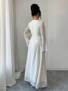 Modelyn Elegant Solid Apricot Chiffon Cutout Shoulder Dress - Apricot - View 2