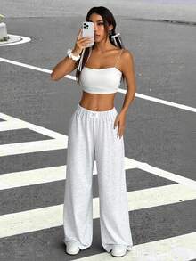 Muchica 女士休閒拼接寬腿七分褲