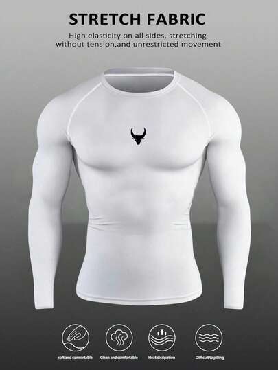 Manfinity Sport Corelite Men's Minimalist Printed Crew Neck Long Sleeve Athletic T-Shirt Rash Guard Men Men Shirts Gym Gym Tops Long Sleeve Men Compression Shirts Compression Shirt Men