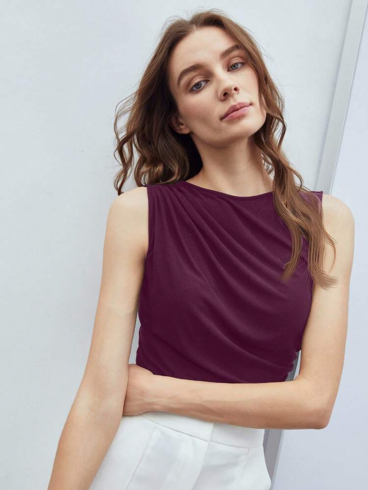 WOMEN'S SOLID COLOR RUCHED SLIM FIT TANK TOP